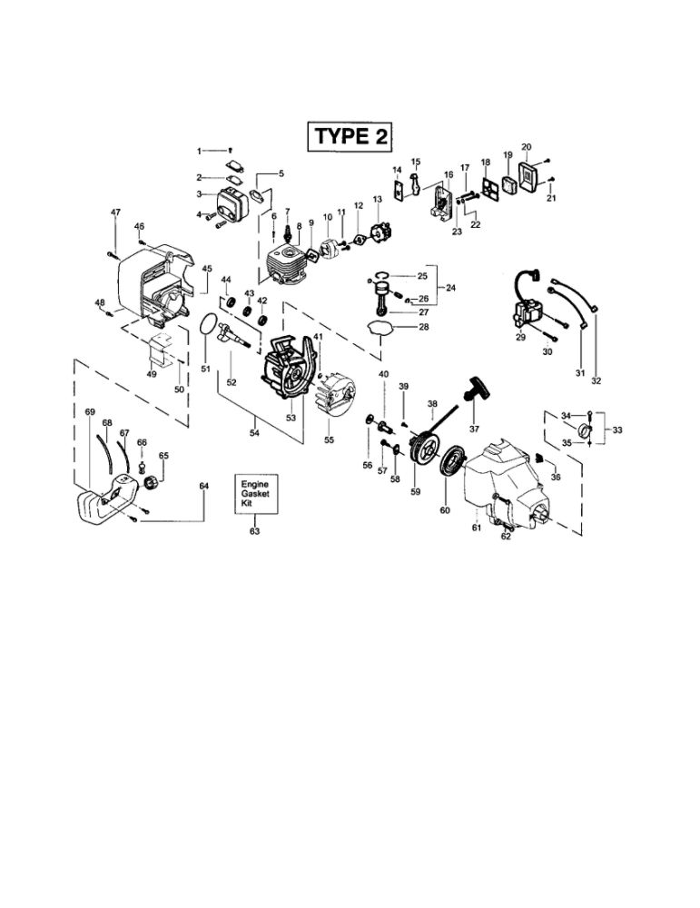 Cylinder/Crankcase/Crankshaft Diagram and Parts List for FEATHERLITE SST LE Type 2 Weed Eater Trimmer